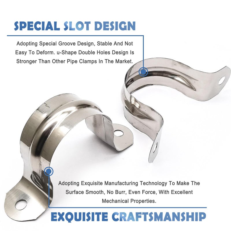 Nge 1.5inch Rigid Pipe Strap Clamp-Two Hole Strap-U Bracket Tube Clip-Stainless Steel Heavy Duty Pipe Fasten Holder-Secures Conduitï¼Œ20Pcsï¼ˆ50mm), For 1.5in Inner Diameter Water Pipe - Image 5
